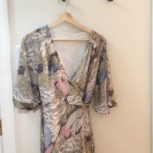 Wrap dress, abstract muted pattern